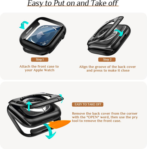 2-Pack Goton Waterproof Apple Watch Case for Series 9 8 7 Screen Protector 45mm, 360 Protective Glass Face Cover + Back Bumper for iWatch Accessor...