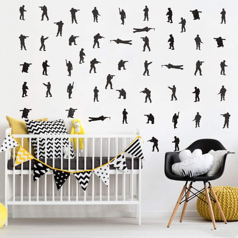 48PCS Military Wall Stickers for Boys Bedroom, Army Soldier Decals with Seals, Infantry, Snipers, Stormtroopers, Artillery Figures, Vinyl Removabl...