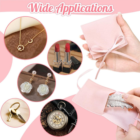 40 Pieces Microfiber Jewelry Pouch, 8 x 8 cm Jewelry Package Bags with String, Luxury Small Gift Bag, Pink Envelope Style Bracelet Packaging Bow T...