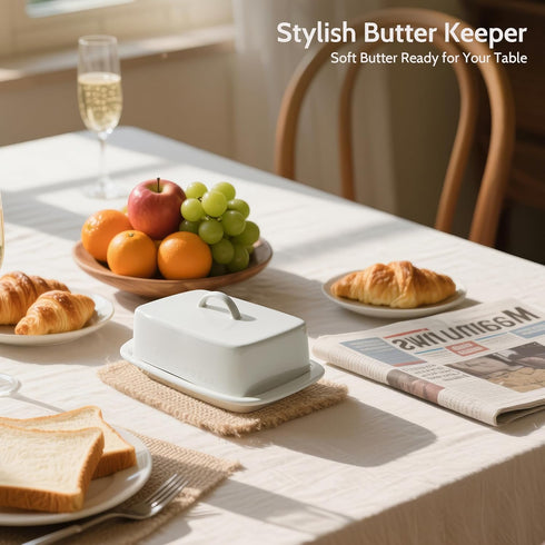 Sweese Large Butter Dish with Lid for Countertop, Porcelain 8oz Butter Keeper with Handle Cover Design, 7.7 Inch Butter Container Perfect for East...