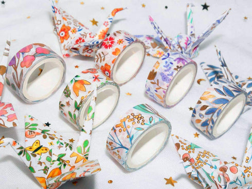 YUBX 18 Rolls Floral Gold Washi Tape Set VSCO Foil Masking Decorative for Arts, DIY Crafts, Bullet Journal Supplies, Planners, Scrapbook, Card/Gif...