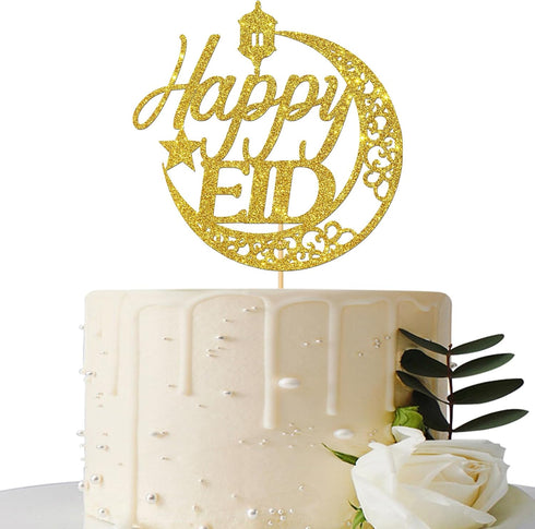 Gold Glitter Happy Eid Cake Topper - Ramadan Muslim Islamic Decoration - Muslim Islam Eid Celebration Decoration...