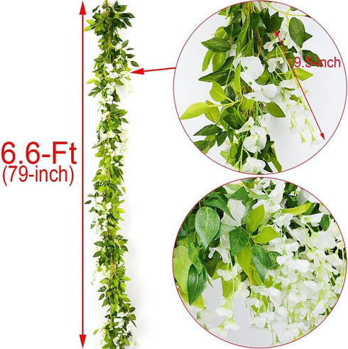 CLONG 5pack Wisteria Garland Flower Garland Artificial Flowers Wisteria Vines Fake Ivy Flowers Total 33ft (White)...