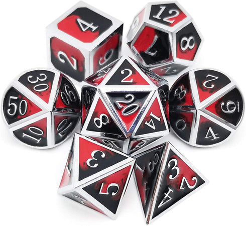 Haxtec DND Metal Dice Set D&D Red and Black Metal DND Dice for Dungeons and Dragons RPG Games-Vampire(Silver Black Red)...