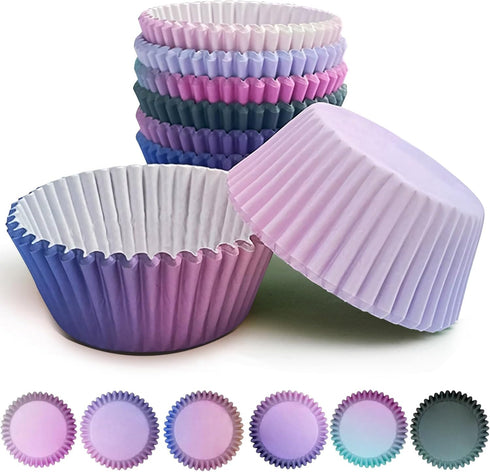 qiqee Jumbo Cupcake Liners 300PCS Gradient Cupcake Cups 6 Designs Pink Blue Gradient Cupcake Papers Baking Cups Cupcake Wrappers (Large Size)...