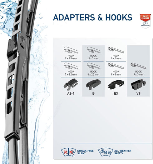 Hella OE Quality 18 Inch All Seasons Streak-Free Rubber Standard Wiper Blade (2 Blades) fit select Cadillac Chevrolet Ford GMC Hyundai Jeep Mazda ...