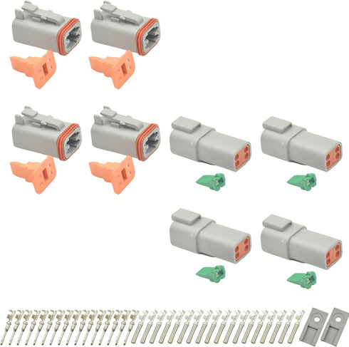 4 Set 4 Pin Waterproof Connector Automotive Electrical Butt, Deutsch DT Connector Kit with 18 Pairs 16# Stamped Contacts, 8 Pcs Sealing Plugs and ...