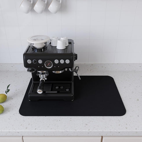 Coffee Mat Black Large Dish Drying Mat for Kitchen Counter, Hide Stain Absorbent Coffee Bar Mat Spill Mat, Coffee Maker Station Pot Mat for Counte...