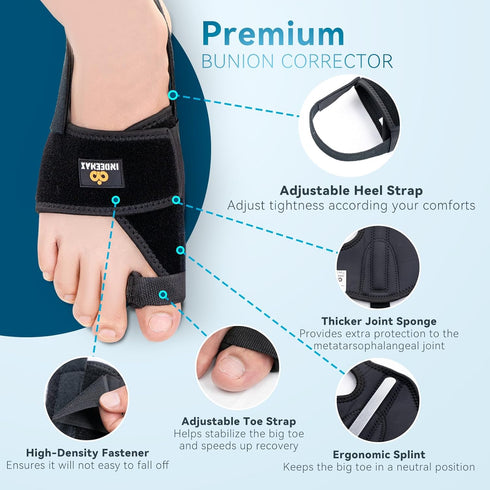 INDEEMAX Bunion Corrector for Women Men, Adjustable Orthopedic Bunion Splint, Non-Surgical Big Toe Hammer Straightener for Day & Night Hallux Valg...