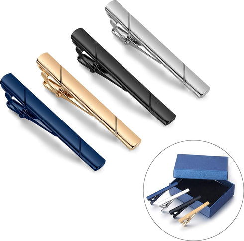 SEVENSTONE 4 Pcs Tie Clips for Men Tie Pin Set Ties Necktie Business Bar Clips...