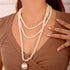 Multilayer Long Imitation Pearl Statement Necklace with Pearl Pendant and Earrings Set Vintage Costume Jewelry for Women Girls...