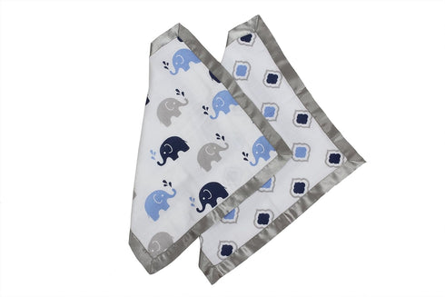 Bacati Elephants Muslin 2 Piece Security Blankets, Blue/Grey...