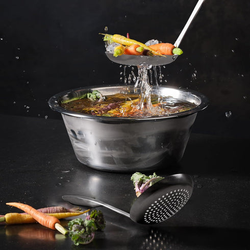 Kitchen Skimmer Slotted Spoon for Cooking, Metal Strainer 304 Stainless Steel Skimmer Spoon with Ergonomic Handle, Heavy Duty Large Scoop Strainer...