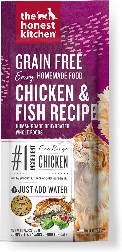 The Honest Kitchen Dehydrated Grain Free Chicken & Fish Cat Food, Single Serve Pack, 1 oz x10...