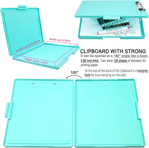 Clipboards with Storage, Storage Clipboard with Low Profile Clip, A4 Binder Clipboard Folder Side-Opening, Waterproof nursing Clipboard, Smooth Wr...