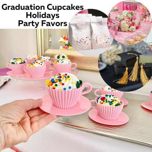 Evelots Baking Cupcake Molds - Silicone Teacup Set - 12 Pc Set - Oven-Safe - Nonstick - Muffin Cups for Bridal/Baby Shower, Birthday/Tea Party - 6...