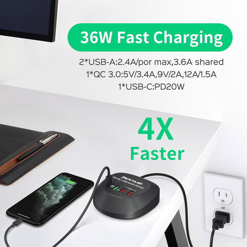 USB Charger Hub with Quick Charge 3.0 JACKYLED 4 USB Ports Portable Fast Charging Station for Multiple Devices Compatible with iPhone iPad Galaxy ...