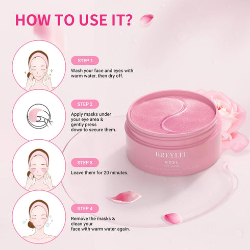 BREYLEE Rose Eye Mask– 60 Pcs, Under Eye Patches,Eye Patches For Puffy Eyes,Hydrates, Improves And Firms The Eye Area, Suitable For Both Women And...
