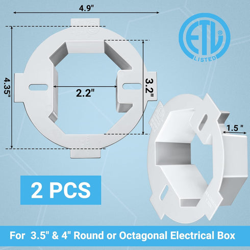 2 Pcs Round Electrical Box Extender Ceiling Box Extender 4.35 Inch x 1.5 Inch Plastic Ceiling Outlet Light Box Extender for 3.5 Inch 4 Inch Round ...