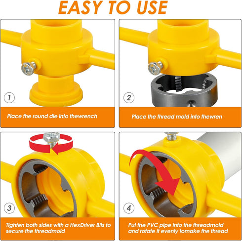 6PCS Pvc Thread Maker Tool, Reusable Pipe Threader Kit, Pipe Threader Plumbing Tool Kit Pipe Round Die Set Pipe Thread Die Kit with 1/2 Inch 3/4 I...