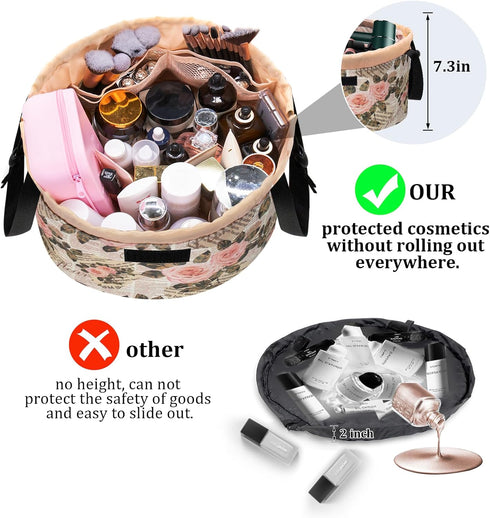 Barrel Drawstring Makeup Bag Large Travel Makeup Bag,Portable Large Capacity Cosmetic Bag Toiletry Organizer for Travel Accessories Make Up Essent...