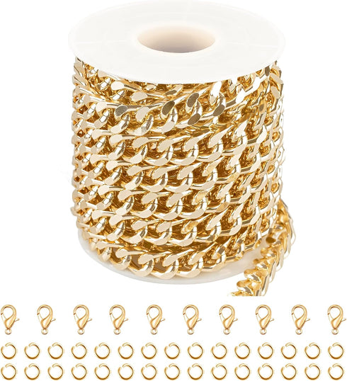 Jabogrii 5 Meters Gold Plated Aluminum Jewelry Making Chains Curb Cuban Chain for Jewelry Making DIY Craft Chain Jewelry Findings...