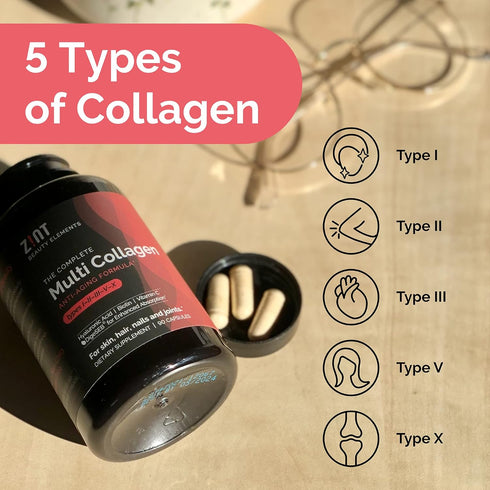 Zint Multi Collagen Pills - Collagen Supplements for Hair, Skin, Nails & Joint Health - Hydrolyzed Collagen Supplement with Type I, II, III, V, X ...