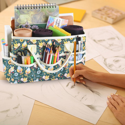 qianshan Craft Organizer Tote Bag with Multiple Pockets, Large Art Storage Caddy with Handles for Art, Craft, Sewing, Make-up?Scrapbooking, Medica...