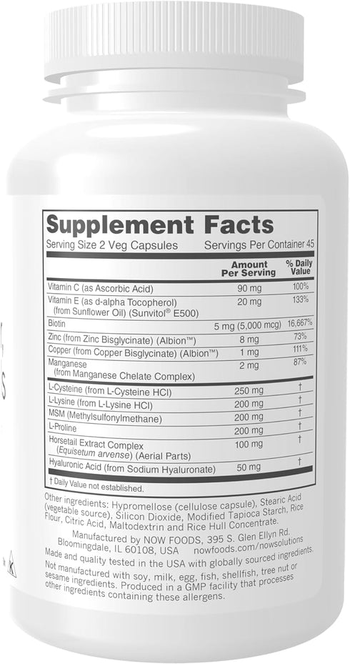 NOW Solutions, Vegan Hair, Skin & Nails, Nutritional Support with 5,000 mcg Biotin, 90 Veg Capsules...