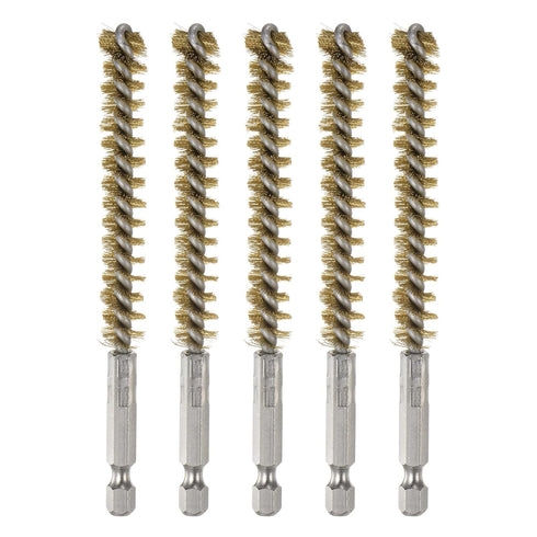 5Pcs Bore Brush Brass 10mm Dia Cleaning Twisted Bronze Wire Brush Tube Pipe Cleaner with Handle 1/4 Inch Hex Shank for Tubes, Ports, Bearings...