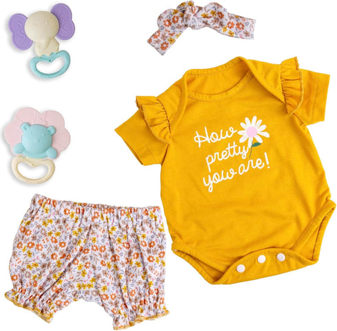 Aori Reborn Baby Dolls Clothes 20 inch Outfit 3 pcs Yellow Flower Set for 17-20 Inch Reborn Doll Newborn Girl...