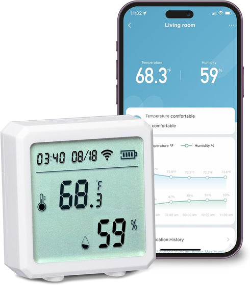 Geeni Smart Temperature and Humidity Monitor Sensor - Indoor Wireless WiFi Thermometer Hygrometer for House, Alexa, Google Home App Controlled, Ba...