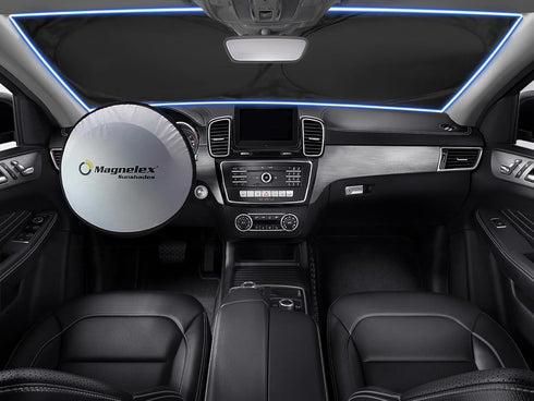 Magnelex Car Windshield Sunshade with Bonus Steering Wheel Sun Shade. Reflective Polyester Blocks Heat and Sun. Foldable Sun Shield That Keeps You...