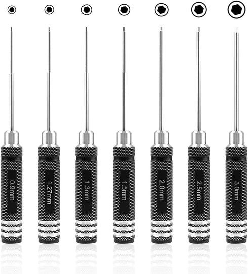 RC Hex Driver Set - 7pcs Hex Allen Screwdriver Kit 0.9mm 1.27mm 1.3mm 1.5mm 2.0mm 2.5mm 3.0mm Key Driver Repair Tools for Rc Car Traxxas Helicopte...