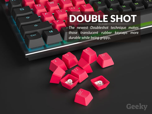 Rubberized Keycap Set | Double shot Translucent | ABS + TPR | OEM Profile for Mechanical Gaming Keyboard (Red, 23 Keys)...
