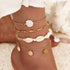 4Pcs Beach Natural White Shell Anklet Set,Adjustabe Handmade Waterproof Multilayer Conch Anklet Set for Women Foot Jewelry...