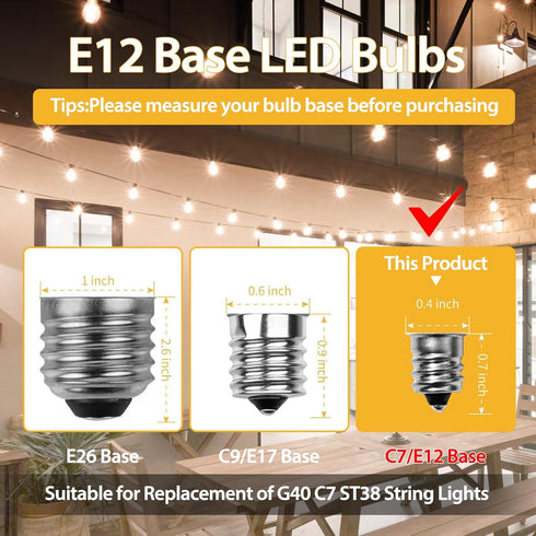 25 Packs ST38 LED Edison Bulbs,0.6Watt E12 Base Small Vintage Light Bulbs Equivalent to 7W Incandescant, 2700K Warm White Bulbs for ST38 String Li...