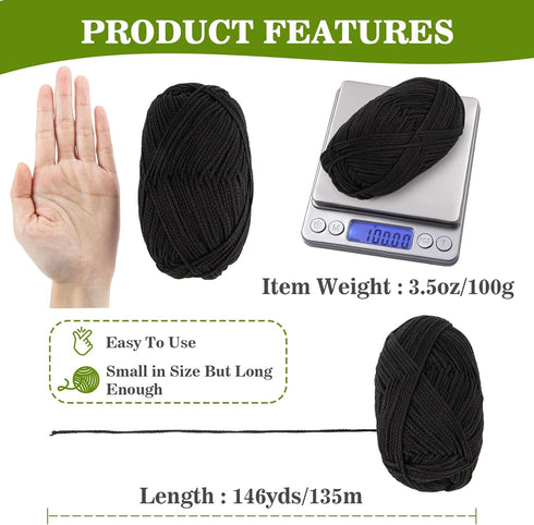 Black Cotton Yarn - Black Yarn for Crocheting-Soft Knitting Yarn for Crafts&Crocheting DIY 2 Pack of 100g/3.5oz Soft Cotton Yarn for Handicraft Kn...