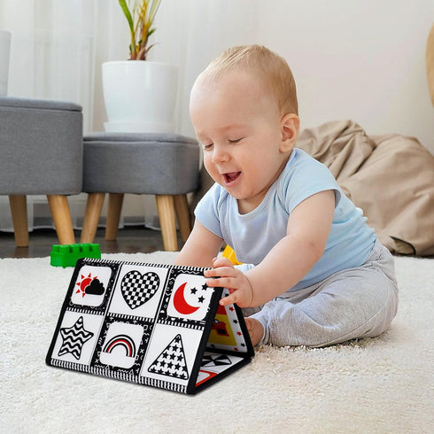 Dr.Rapeti Tummy Time Floor Mirror for Baby Infant Toddler Kids Black and White High Contrast baby toy with Teethers Floor Activity Toy Washable No...