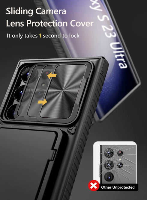 Vihibii Case with Card Holder (4 Cards) & Sliding Camera Cover & Kickstand, Shockproof Rugged Hard Back & TPU Edge Wallet Case for Samsung Galaxy ...
