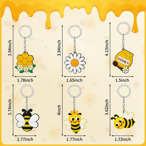 ZAUGONTW 48 Pcs Bee Keychain, Bee Party Favors Bee Decorations, Flower Honey Pots Bees Decor for Bee Theme Party Baby Shower Kids Birthday Supplie...