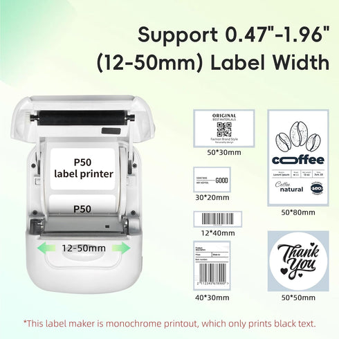 P50 2 Inch Label Makers, Bluetooth Label Maker Printer with 1pc 40x30mm Label, Portable Thermal Printer for Small Business, Retail, Clothing, Jewe...
