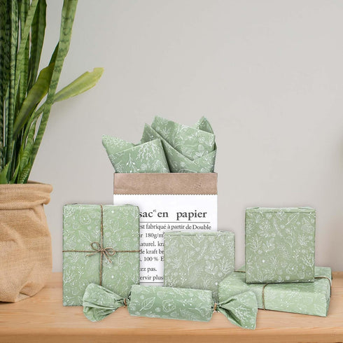 AnyDesign 100 Sheets Sage Green Wildflower Tissue Paper Green White Floral Gift Wrapping Paper Bulk Botanical Greenery Flower DIY Art Craft Paper ...