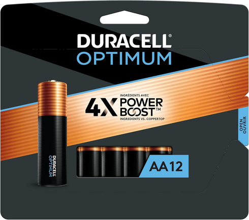 Duracell Optimum AA Batteries with Power Boost Ingredients, 12 Count Pack Double A Battery with Long-lasting Power, All-Purpose Alkaline AA Batter...