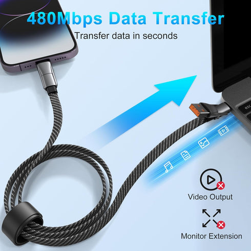 4 in 1 Multi Charging Cable, PD 60W Fast Charging USB C Multi Charger Cable, Zinc Alloy Flat Braided with Velco Strap Charging Cords for Multiple ...