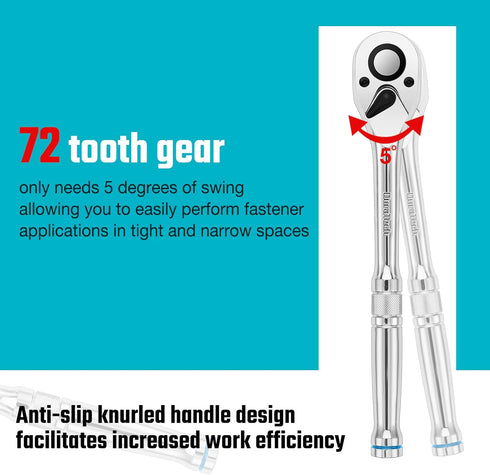 DURATECH 3/8-Inch Drive Ratchet, Quick-Release Ratchet Wrench, 72-Tooth, Reversible Switch, Full-Polished Chrome Plating, Alloy Steel...