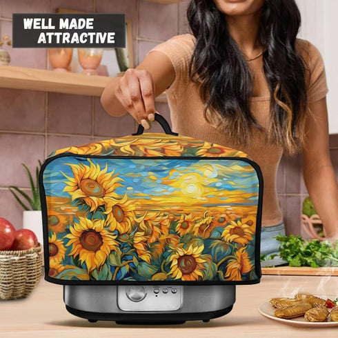 Oil Paninting Sunflower Slow Cooker Dust Cover Yellow Air Fryer Cover Top Handle and Storage Pockets Dust Covers for Kitchen Appliances...