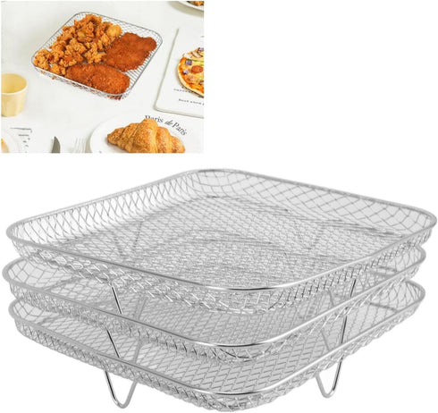 Air Fryer Rack, Three Stackable Dehydrator Racks for for, for Instant Vortex, for Nuwave, Stainless Steel Air Fryer Accessories for Ovens, Microwa...