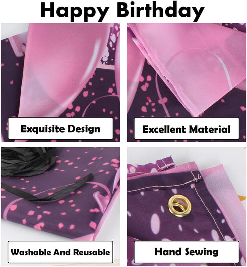 Happy 12th Birthday Banner Backdrop - 12 Birthday Party Decorations Supplies for Girl - Pink Purple Gold 4 x 6ft...