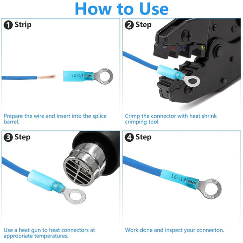 160 PCS Heat Shrink Ring Terminals (16-14 AWG), Insulated Blue Ring Terminals, 1/4'' Eyelet Wire Connectors, Insulated Electrical Connectors, Mari...